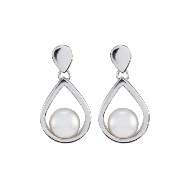 Sterling Silver 7mm Glass Pearls Drop Earrings