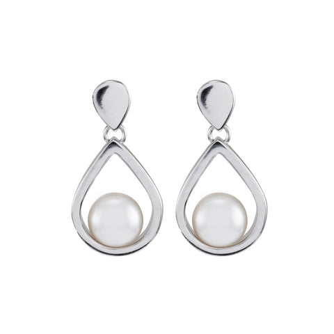 Sterling Silver 7mm Glass Pearls Drop Earrings
