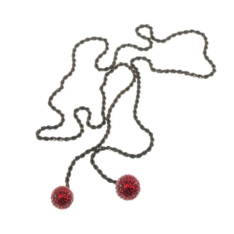 Sterling Silver Red Crystal Ball Rope Chain Necklace 34"