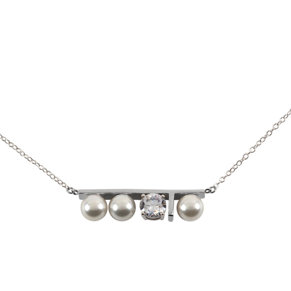 Sterling Silver 7mm Glass Pearls with Cubic Zirconia 16" necklace
