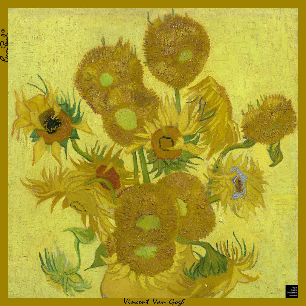 Van Gogh Sunflowers Silk Pocket Square 14 x 14