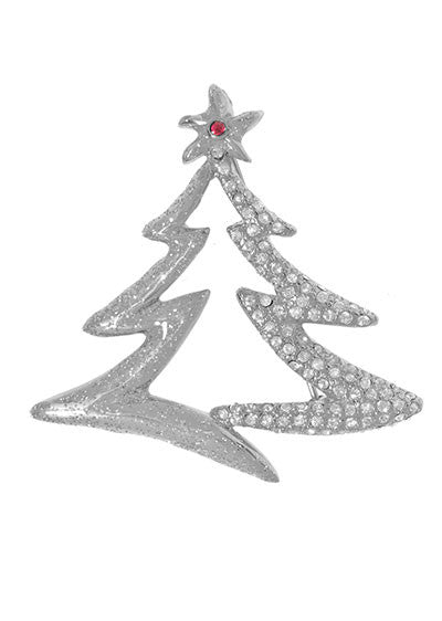 Silver Tone Austrian Crystals Tree Pin