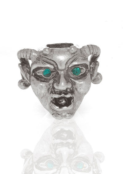 Silvertone Horned Gargoyle with Emerald Eyes Charm