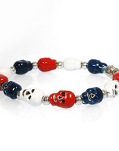 Silvertone Red White and Blue Skull Bracelet