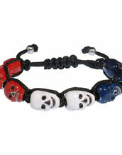 Silvertone White Red Navy Lucky Skull Shamballa Style Bracelet