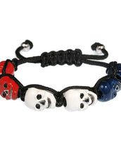 Silvertone Red White Blue Lucky Skull Shamballa Style Bracelet