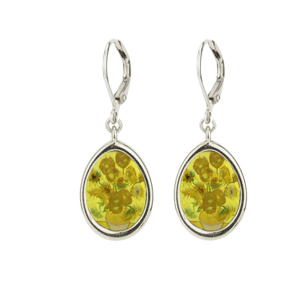 Rhodium Plated Small Sunflowers Leverback Earring