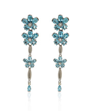 Blue Topaz Flower Drop Earrings Set in 14k White Gold