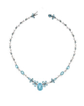 Blue Topaz Flower Necklace Set in 14k White Gold