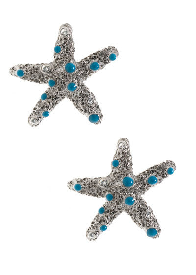 Turquoise Starfish Button Earrings